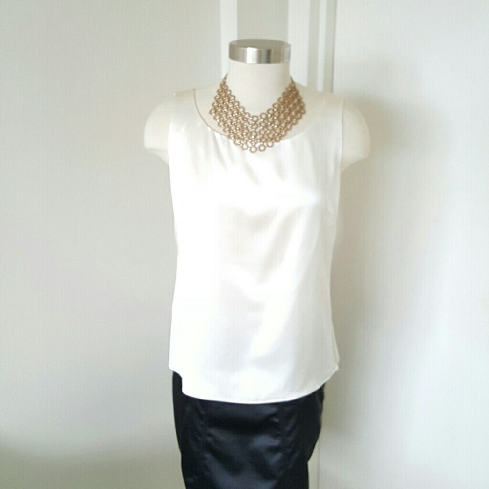 Lafayette 148 New York Ivory Sleeveless Pure 100% Silk Tank Top, NWOT, Sz8